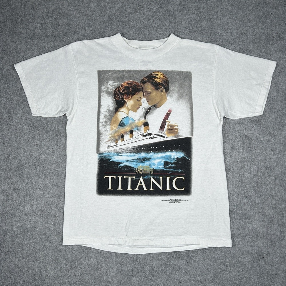 Vintage 1998 Titanic Movie Promo T Shirt Youth Large 14-16 White Tultex Graphic‎